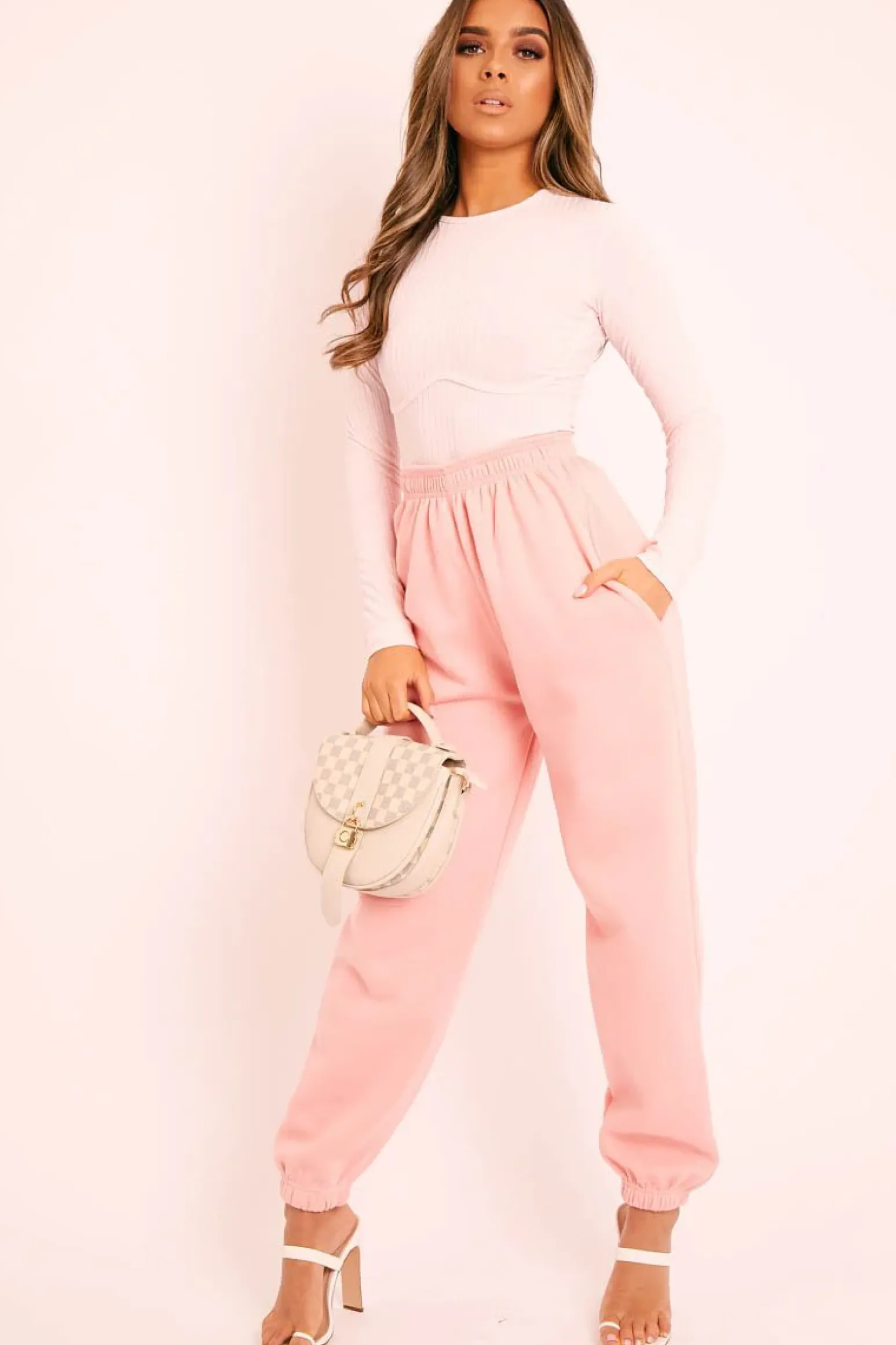 Rebellious Fashion Pink Ribbed Corset Detail Bodysuit - Elexa
