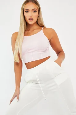 Rebellious Fashion Pink Ribbed Corset Racer Crop Top - Frida