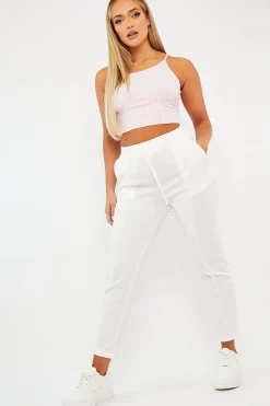 Rebellious Fashion Pink Ribbed Corset Racer Crop Top - Frida