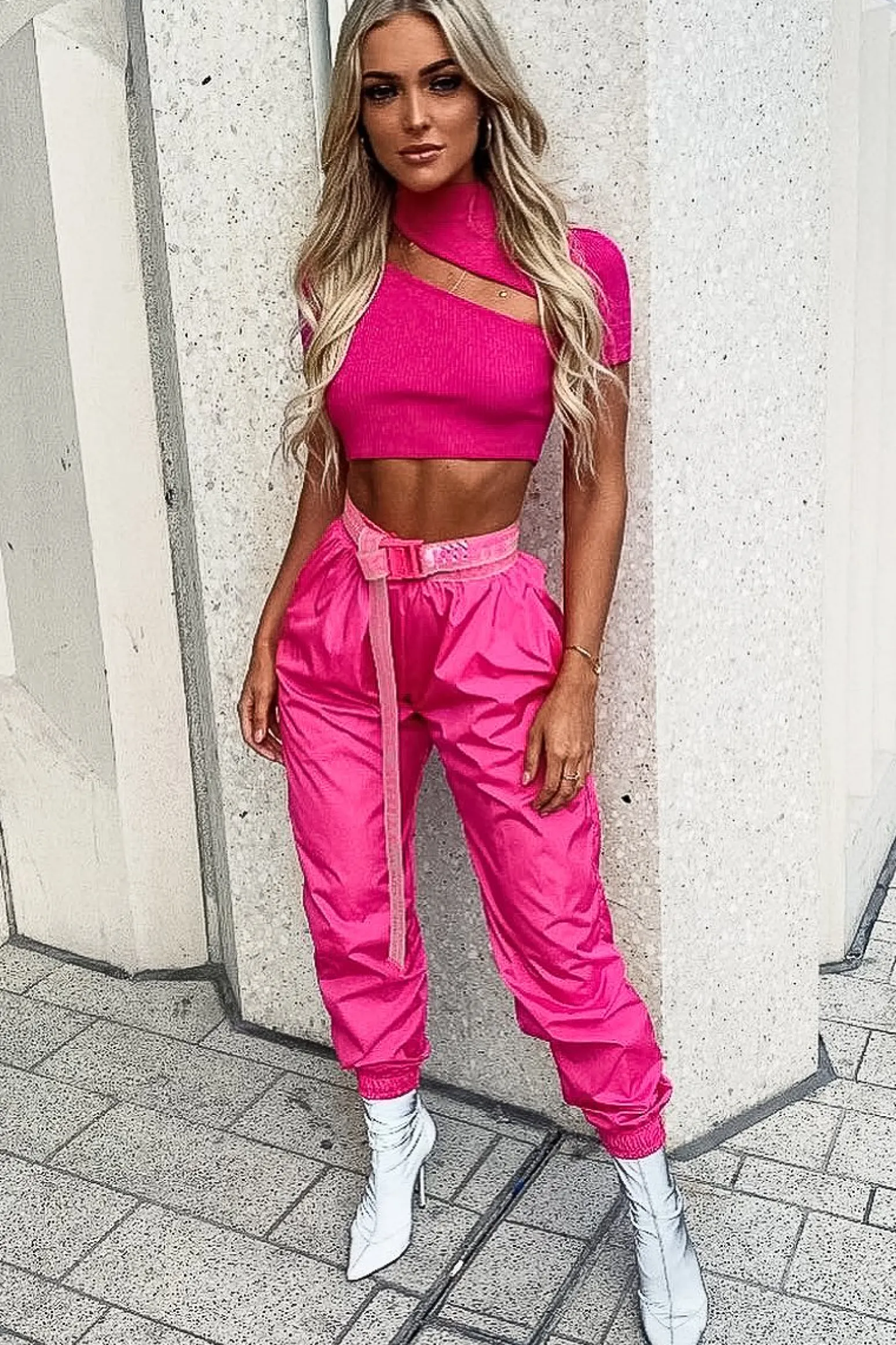 Rebellious Fashion Pink Rib High Neck Crop Top - Talina