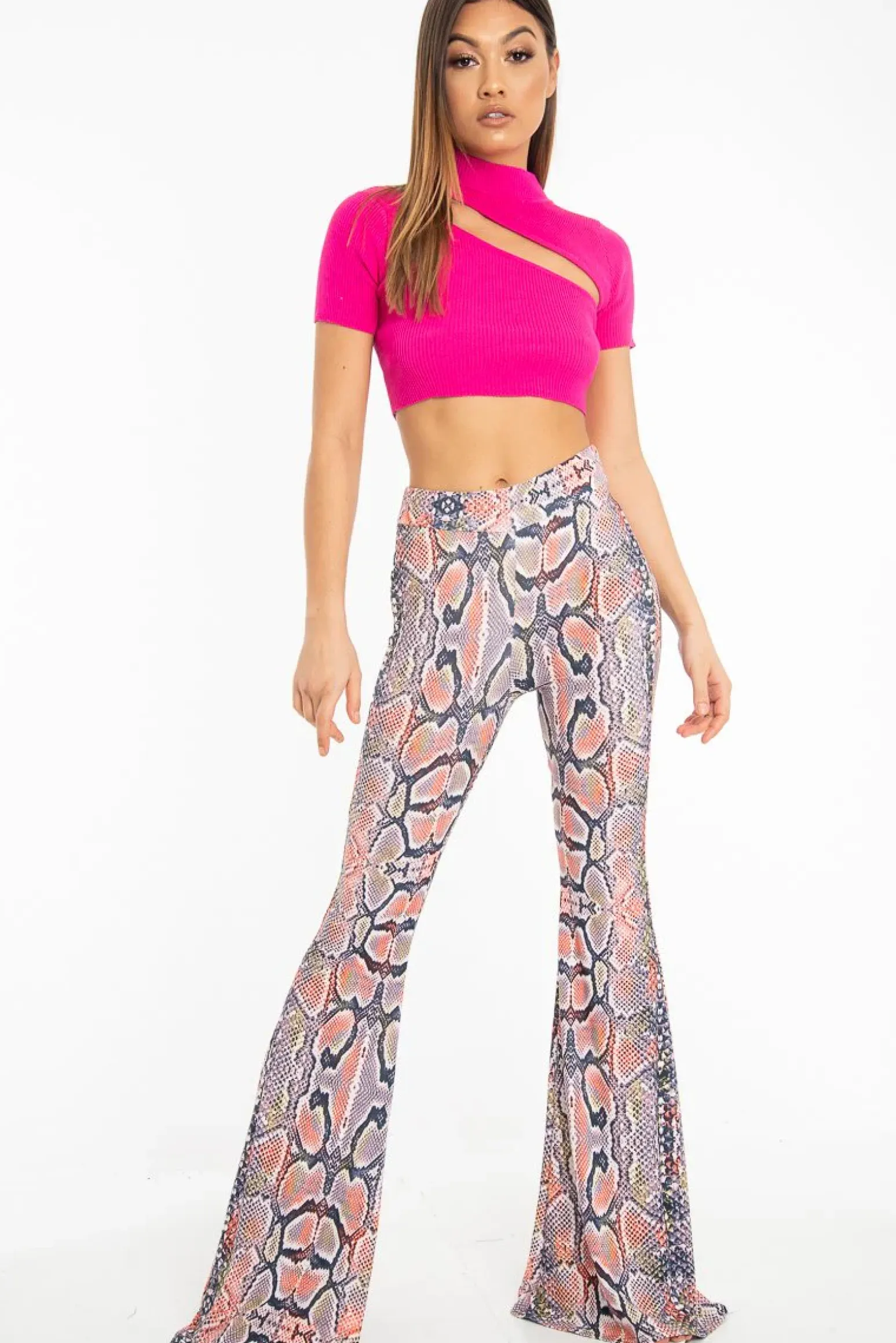Rebellious Fashion Pink Rib High Neck Crop Top - Talina