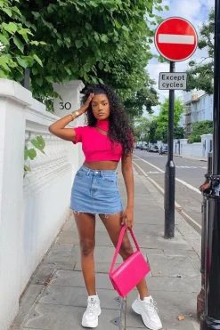 Rebellious Fashion Pink Rib High Neck Crop Top - Talina