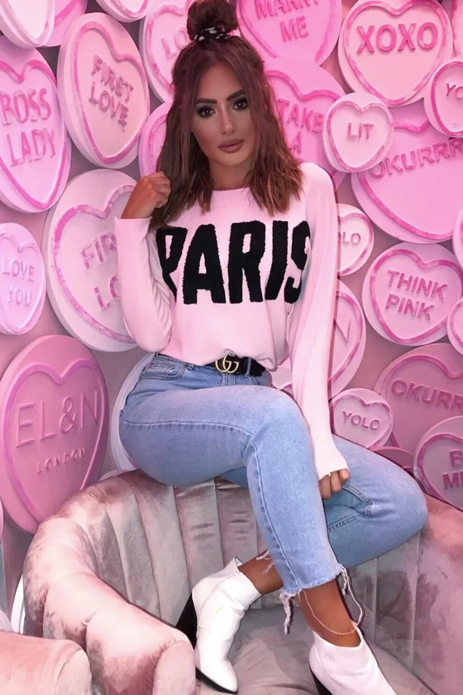 Rebellious Fashion Pink Rib Knit Paris Slogan Jumper - Khylah
