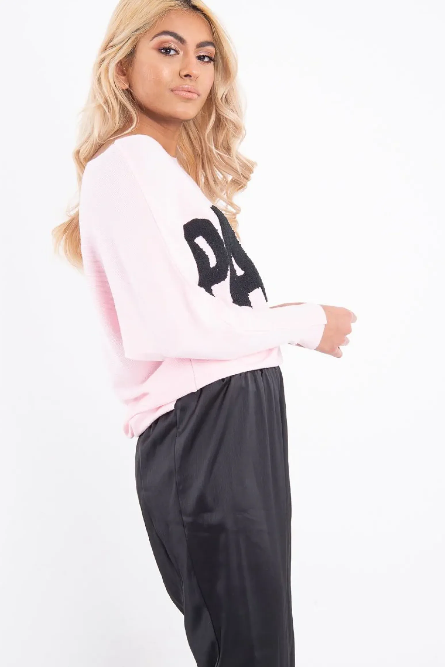 Rebellious Fashion Pink Rib Knit Paris Slogan Jumper - Khylah