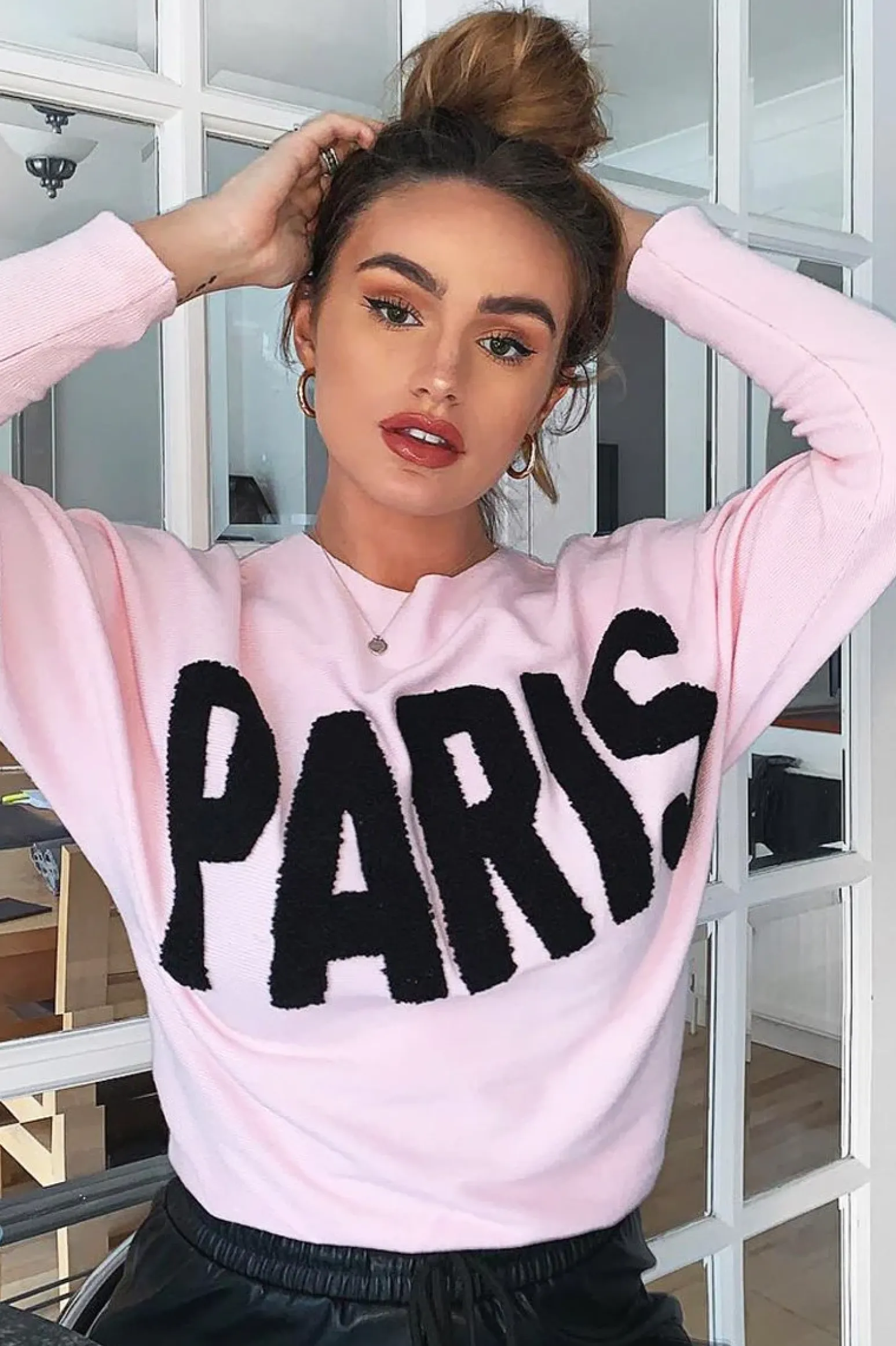 Rebellious Fashion Pink Rib Knit Paris Slogan Jumper - Khylah