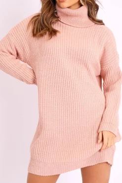 Rebellious Fashion Pink Roll Neck Mini Jumper Dress - Dariyana