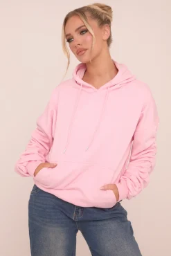Rebellious Fashion Pink Ruched Sleeve Oversized Hoodie - Lorna
