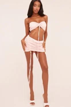 Rebellious Fashion Pink Ruching Detail Bandeau Cropped Top & Mini Skirt Co-ord Set - Trisa