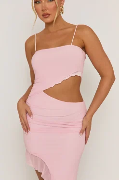 Rebellious Fashion Pink Ruffle Side Split Maxi Dress - Loretta