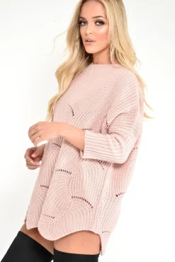 Rebellious Fashion Pink Scallop Hem Knit Jumper - Elyssa