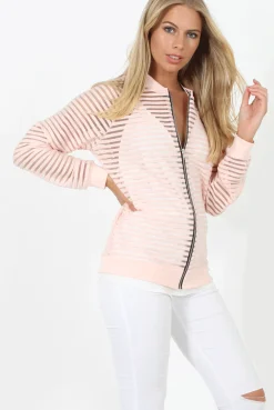 Rebellious Fashion Pink Semi Sheer Bomber Jacket - Chante
