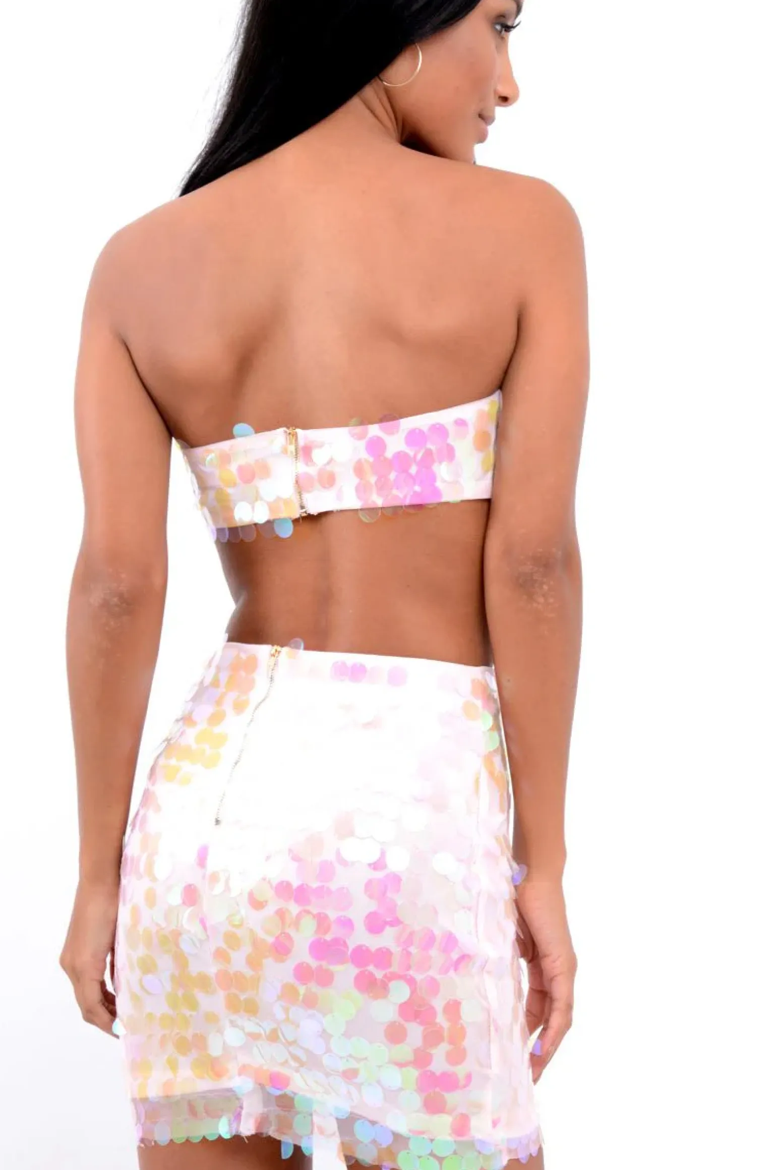 Rebellious Fashion Pink Sequin Boob Tube and Skirt Co ord - Lilia