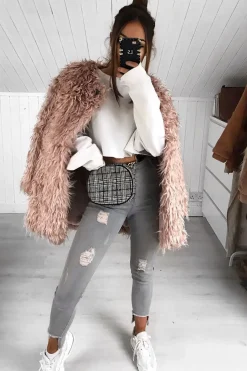 Rebellious Fashion Pink Shaggy Faux Fur Coat - Evalina