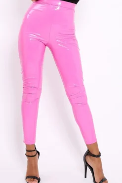 Rebellious Fashion Pink Shiny Vinyl PU Leggings - Rio