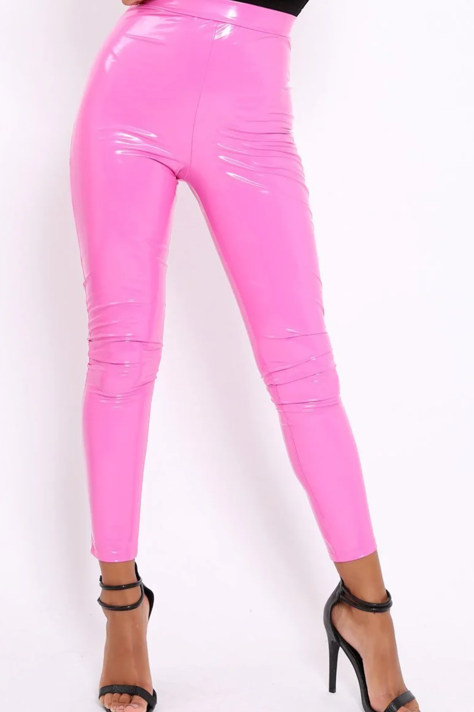 Rebellious Fashion Pink Shiny Vinyl PU Leggings - Rio