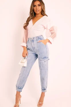 Rebellious Fashion Pink Shirred Plunge Crop Top - Reina