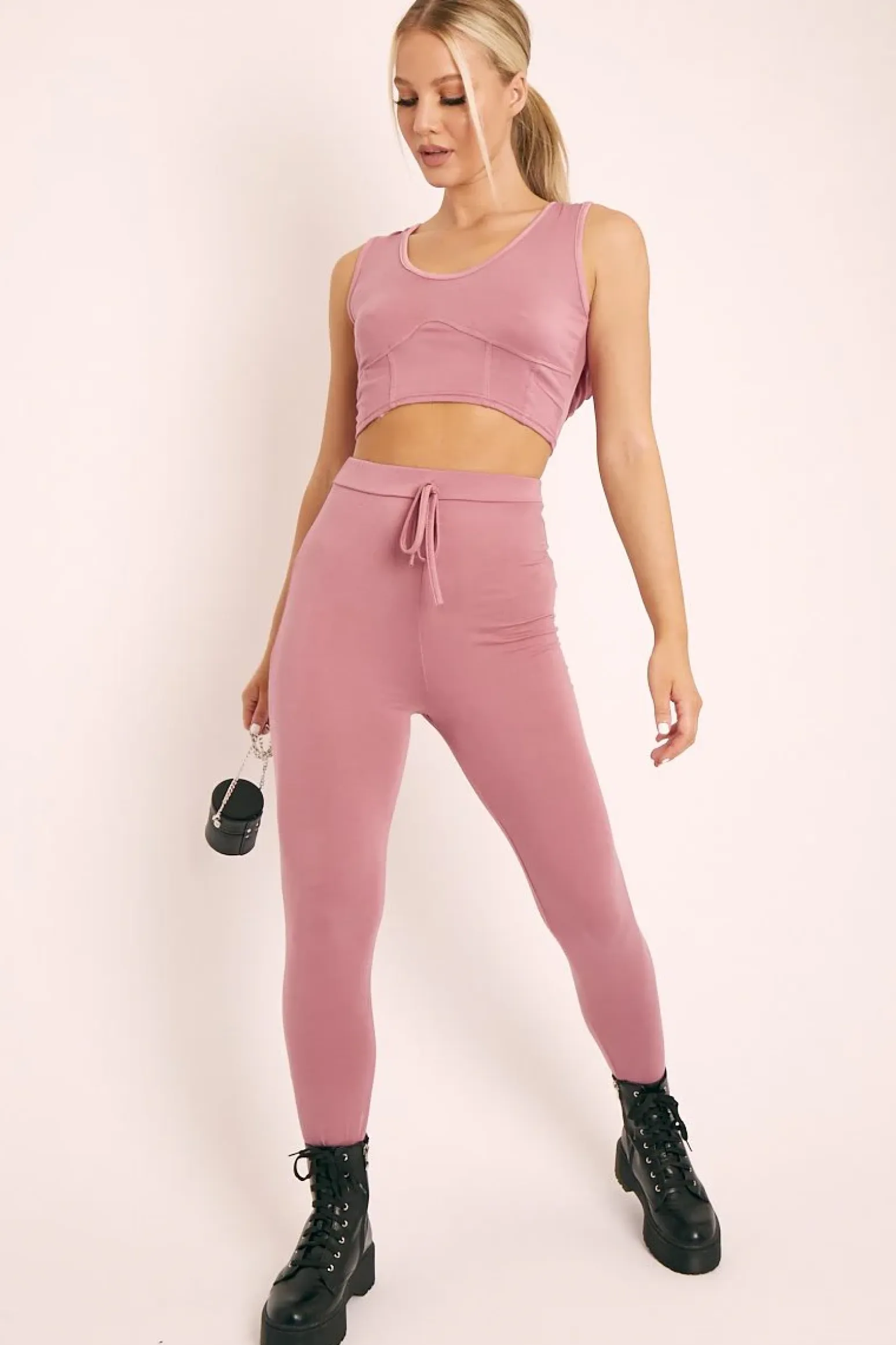 Rebellious Fashion Pink Short Sleeve Hooded Crop Top and Leggings Loungewear Co-ord - Betty