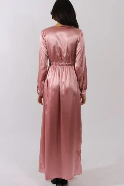Rebellious Fashion Pink Silk Overlay Bodysuit Maxi Dress - Rochelle