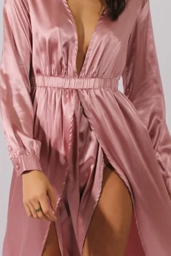 Rebellious Fashion Pink Silk Overlay Bodysuit Maxi Dress - Rochelle