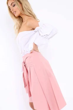Rebellious Fashion Pink Skirt with Shirt Sleeve Tie - Zorie