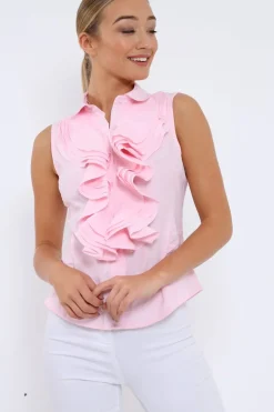 Rebellious Fashion Pink Sleeveless Ruffle Shirt - Samarra