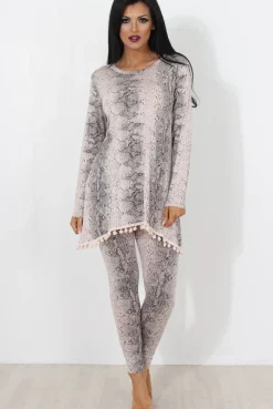 Rebellious Fashion Pink Snakeskin Loungewear Set-Claudia