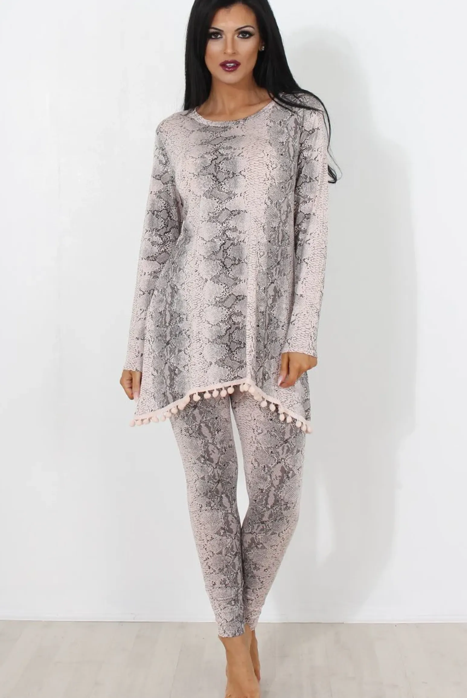 Rebellious Fashion Pink Snakeskin Loungewear Set-Claudia