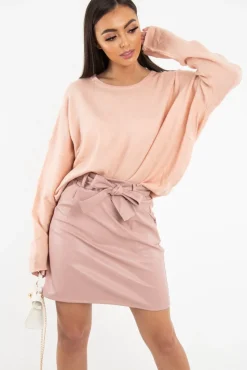 Rebellious Fashion Pink Soft Knit Asymmetric Hem Jumper - Francia