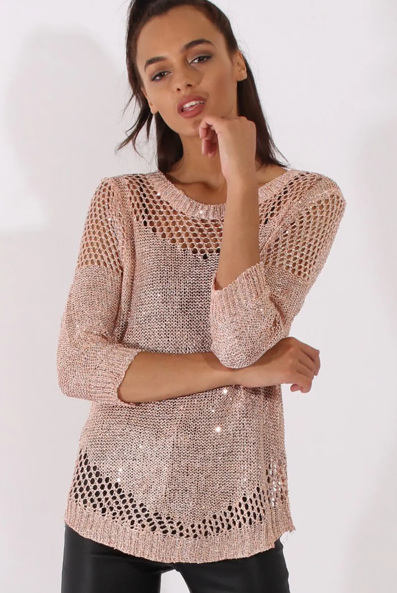 Rebellious Fashion Pink Sparkle Sweater - Brianna