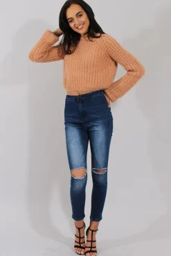Rebellious Fashion Pink Split Back Cropped Fluffy Jumper - Laura