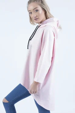 Rebellious Fashion Pink Star Diamante Oversized Hoodie - Sarah