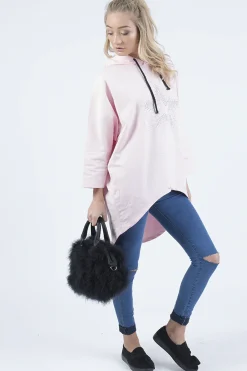 Rebellious Fashion Pink Star Diamante Oversized Hoodie - Sarah