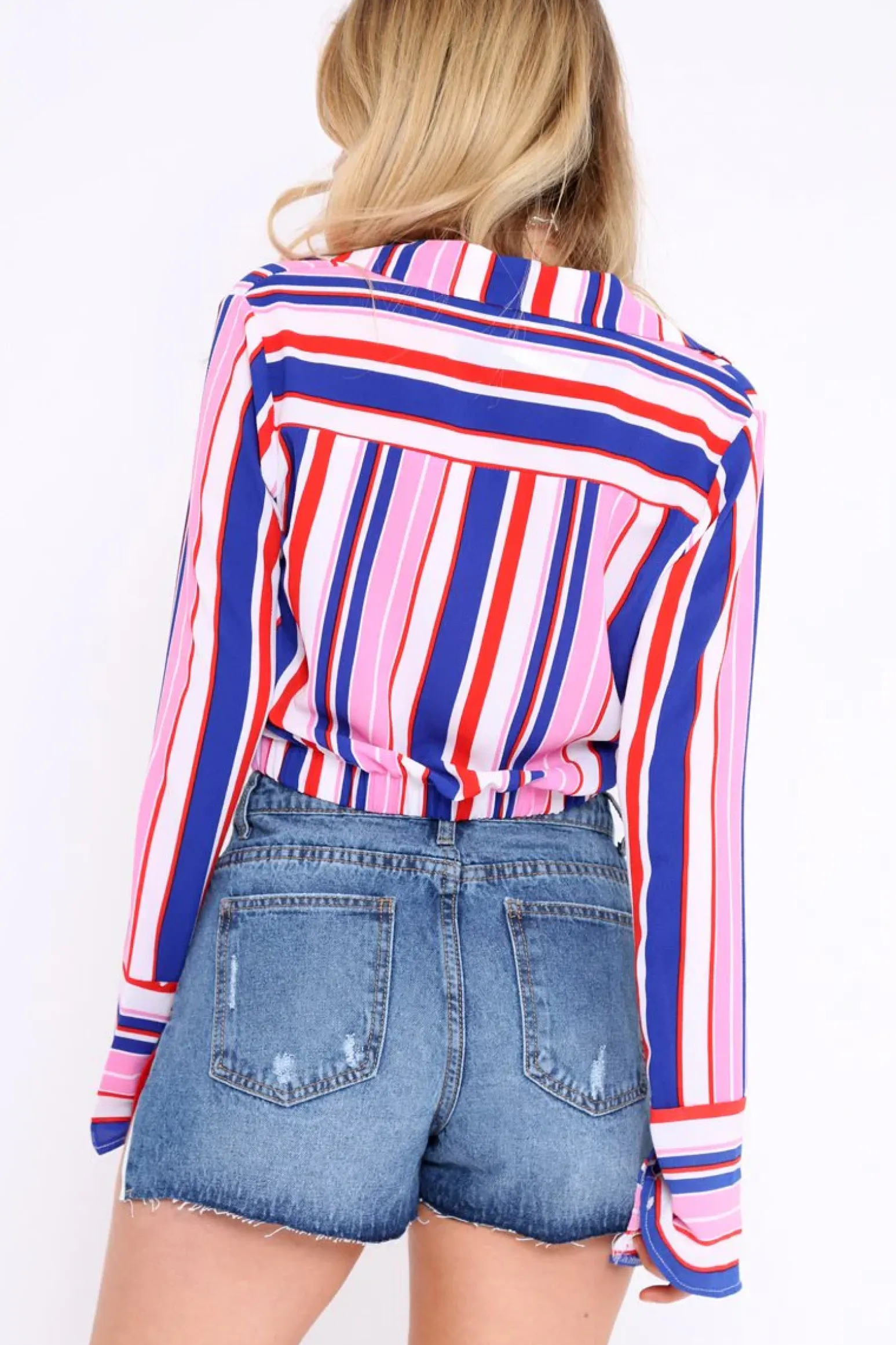 Rebellious Fashion Pink Striped Plunge Twist Front Crop Top - Gracelee