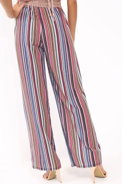 Rebellious Fashion Pink Stripe Wide Leg Beaded Tie Trousers - Haylie