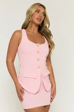 Rebellious Fashion Pink Tailored Waistcoat and Skirt Co-ord Set - Louella