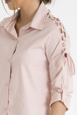 Rebellious Fashion Pink Tied Shoulder Oversized Shirt Dress - Helen