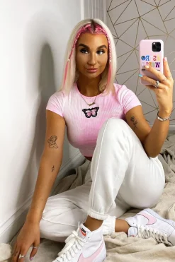 Rebellious Fashion Pink Tie Dye Ribbed Butterfly Crop Top - Indya