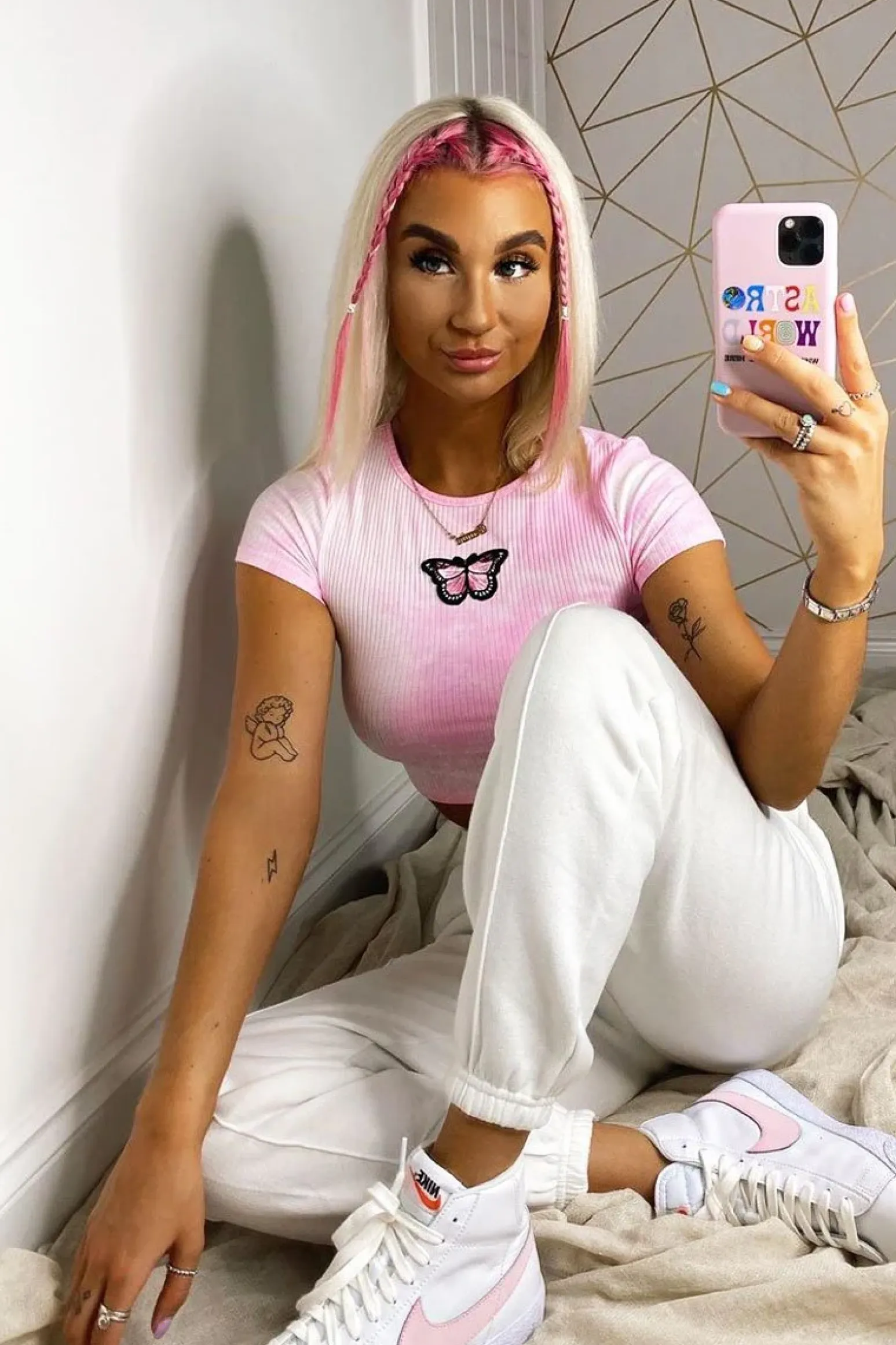 Rebellious Fashion Pink Tie Dye Ribbed Butterfly Crop Top - Indya