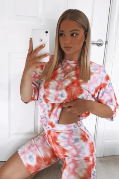 Rebellious Fashion Pink Tie Dye Ribbed Cycling Shorts Co-ord - Haizlee
