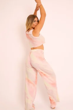 Rebellious Fashion Pink Tie-Dye Ribbed Vest Loungewear Co-ord - Alaire