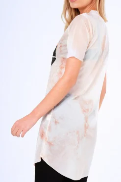 Rebellious Fashion Pink Tie Dye Sheer Mesh 'Friday' Slogan T-Shirt Dress - Flynn