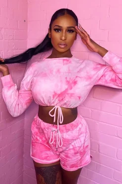 Rebellious Fashion Pink Tie Dye Sweatshirt Shorts Loungewear Set - Jessa