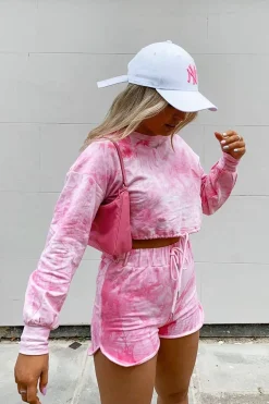 Rebellious Fashion Pink Tie Dye Sweatshirt Shorts Loungewear Set - Jessa