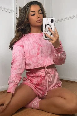 Rebellious Fashion Pink Tie Dye Sweatshirt Shorts Loungewear Set - Jessa