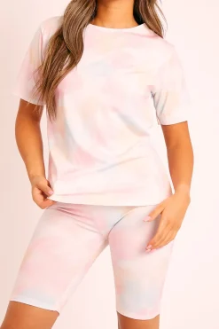 Rebellious Fashion Pink Tie-Dye T-shirt Cycling Short Set - Boni