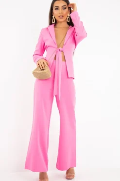 Rebellious Fashion Pink Tie Front Blazer Wide Leg Trouser Co-Ord - Saphira