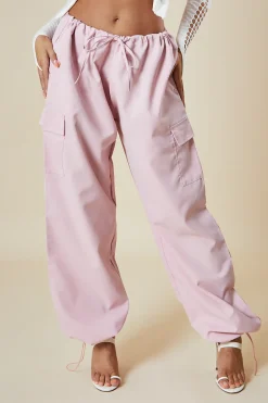 Rebellious Fashion Pink Toggle Detail Parachute Cargo Trousers - Ayana