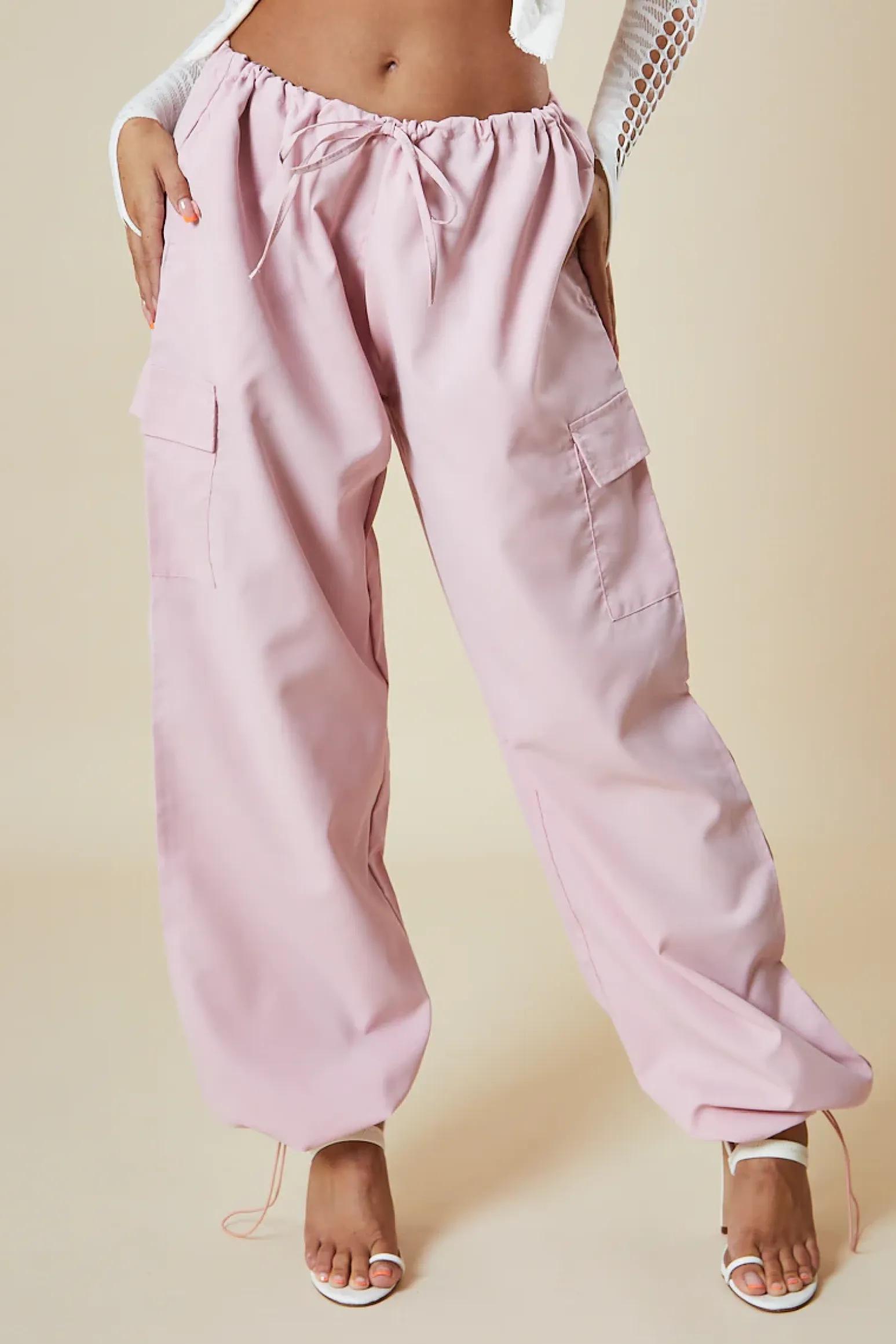 Rebellious Fashion Pink Toggle Detail Parachute Cargo Trousers - Ayana