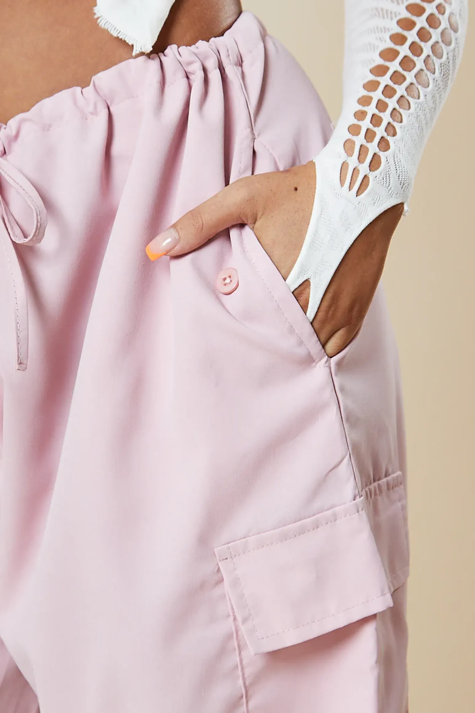 Rebellious Fashion Pink Toggle Detail Parachute Cargo Trousers - Ayana