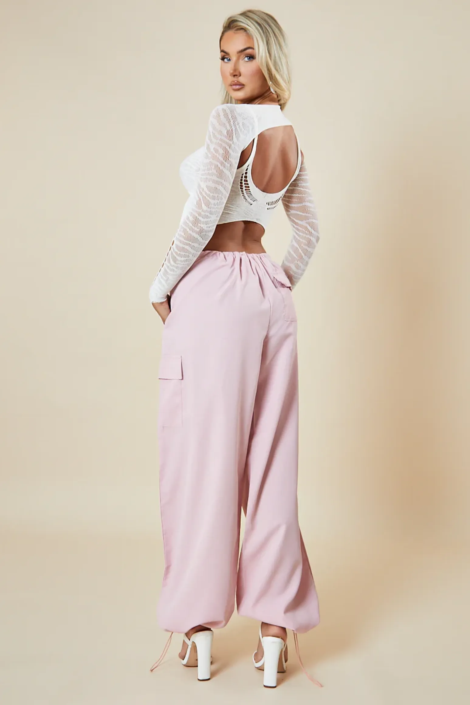 Rebellious Fashion Pink Toggle Detail Parachute Cargo Trousers - Ayana